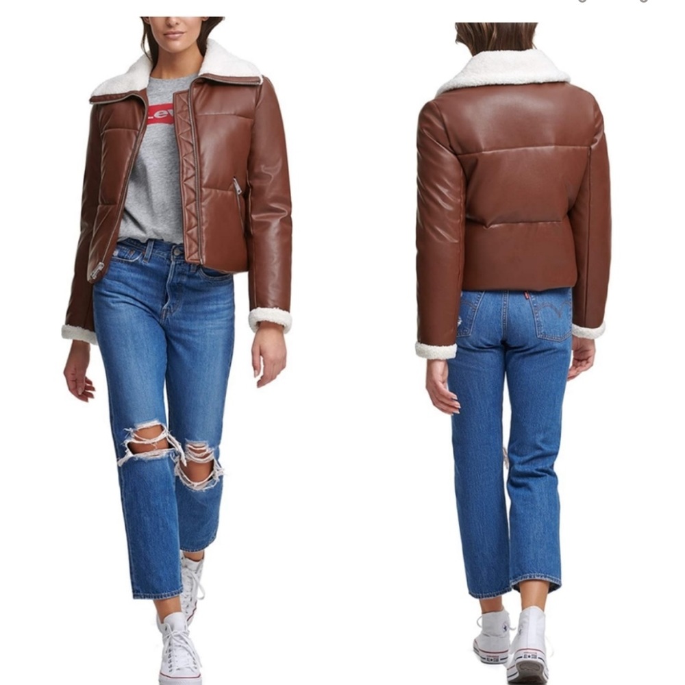 NWT Levi’s Breanna Puffer Brown Sherpa Lined Faux Leather